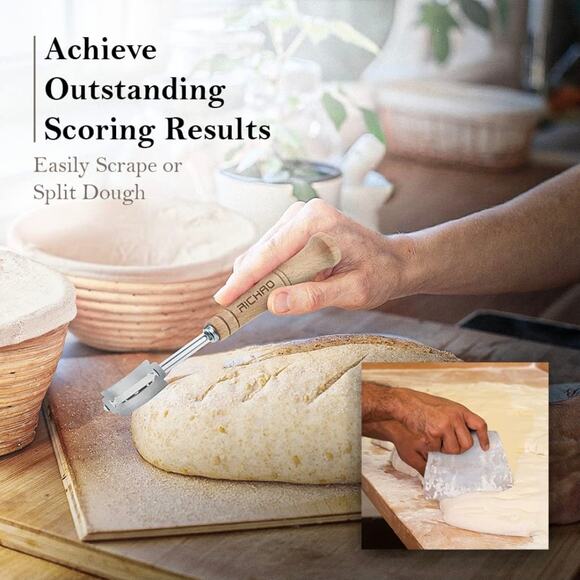 2 Pack 9 Inch Round Bread Proofing Baskets Metal & Plastic Scraper Banneton s29 - Picture 5 of 8